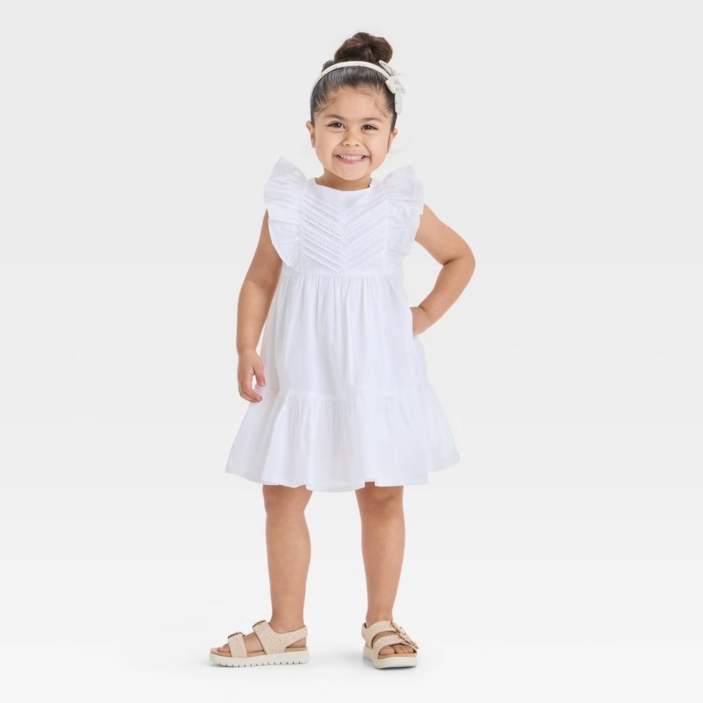 OshKosh B'gosh Ruffle Eyelet Dress‎ Toddler 3T White Tiered Flutter Sleeve NWT